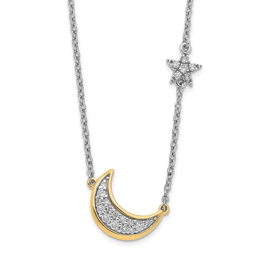 Kazi Luxury 14k Two-tone Moon w/Star Diamond 18in Necklace
